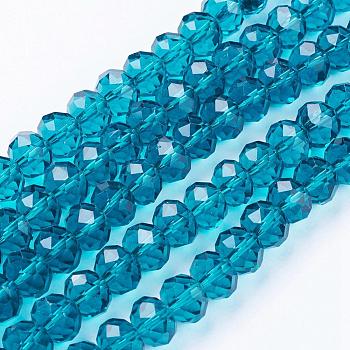 Faceted Dark Cyan Handmade Glass Rondelle Beads, Imitate Austrian Crystal, 10x7mm, Hole: 1mm, about 70~72pcs/strand