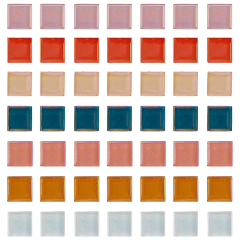 CHGCRAFT 56Pcs 7 Colors Glass Mosaic Cabochons, with Stick, Square, Mixed Color, 15x15x4mm, 8pcs/color