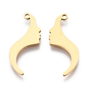 201 Stainless Steel Pendants, Face Charm, Real 18K Gold Plated, 27x13x1mm, Hole: 1.4mm