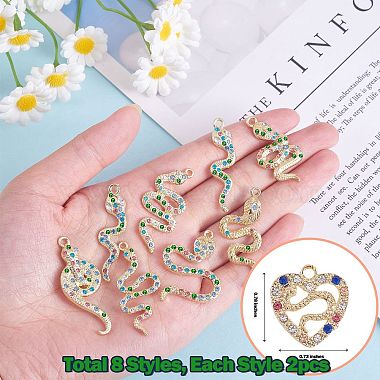 16 Pieces Alloy Snake Charms Pendant Cubic Zirconia Snake Charm Animal Pendant Mixed Color for Jewelry Necklace Earring Making Crafts(JX732A)-2