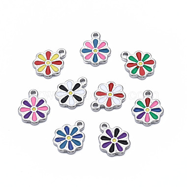 Stainless Steel Color Mixed Color Flower Stainless Steel+Enamel Charms