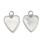 Natural Shell Pendants Brass Heart Charms, Cadmium Free & Lead Free, Rack Plating, Long-Lasting Plated, Seashell Color, Platinum, 15.5x13.5x2.5mm, Jump Ring: 5x0.8mm, Inner Diameter: 3.4mm(KK-D229-17P)