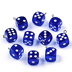 Transparent Epoxy Resin Pendants, with Platinum Plated Iron Loop, Dice, Medium Blue, 23x19x19mm, Hole: 2mm(CRES-N025-12A-A01)
