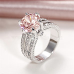 Brass Micro Pave Cubic Zirconia Finger Rings for Women, Round, Platinum, US Size 7(17.3mm)(FS-WGB56BB-21)