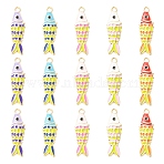30Pcs 5 Colors Alloy Enamel Pendants, Fish Charms, Golden, Mixed Color, 26x8mm, 6pcs/color(ENAM-YW0008-64)