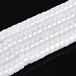 AB Color Plated Imitation Jade Glass Beads Strands, Flat Round, White, 7.5~8x4~4.5mm, Hole: 0.8~1mm, about 82~87pcs/strand, 14.37~15.16''(36.5~38.5cm)(GLAA-T026-4x8mm-J01)