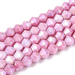 Anti-Tarnish Electroplate Bicone Glass Beads Strands, Imitation Gemstone, AB Color Plated, Faceted, Pearl Pink, 4x4.2~4.5mm, Hole: 0.8mm, about 94~96pcs/strand, 14.76~15.16''(37.5~38.5cm)(X-EGLA-T021-4mm-16-04)