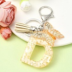 Resin & Acrylic Keychain, with Faux Suede Tassel Pendant & Alloy Findings, Letter D, 9.5cm(KEYC-YW00121-04)