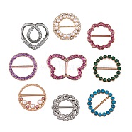 9Pcs 9 Style Alloy Rhinestone Buckles, with Plastic Pearl, Mis-shaped, Mixed Color, 33~49x38.5~50x3.5~7.5mm, 1pc/style(DIY-SZ0008-58)