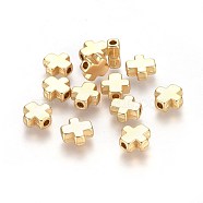 Alloy Beads, Cross, Lead Free & Nickel Free & Cadmium Free, Real 18K Gold Plated, Matte Gold Color, 8.5x8x3.5mm, Hole: 1.5mm(TIBEP-S315-44MG-NR)