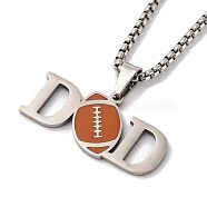 202 Stainless Steel Enamel Box Chain Sport Ball Pendant Necklaces for Men, Stainless Steel Color, Rugby, 23.74 inch(60.3cm), Pendant: 19x40mm(NJEW-K380-01A-03)