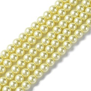 Eco-Friendly Dyed Glass Pearl Round Beads Strands, Grade A, Cotton Cord Threaded, Champagne Yellow, 6mm, Hole: 1.2~1.5mm, about 72pcs/strand, 15 inch(HY-A008-6mm-RB012)