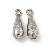 Non-Tarnish 304 Stainless Steel Pendants, Teardrop Charms, Stainless Steel Color, 16.5x5.5x5mm, Hole: 1.8mm(STAS-N103-109P)