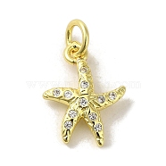 Brass Micro Pave Cubic Zirconia Charms, Real 18K Gold Plated, Starfish Charms, Clear, 14.5x10x2mm, Hole: 3mm(KK-M283-22F-01)