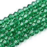 Transparent Glass Beads Strands, Faceted, Bicone, Sea Green, 3x2.5mm, Hole: 0.7mm, about 162~185pcs/strand, 12.76~14.61 inch(32.4~37.1cm)(GLAA-F029-2mm-30)