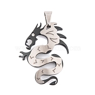 304 Stainless Steel Pendants, with Rhinestone, Dragon Charm, Black & Stainless Steel Color, 41x32x2.5mm, Hole: 9.5x5.5mm(STAS-K283-03EB)