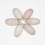 Natural Rose Quartz Big Pendants, Oval, with Golden Tone Brass Findings, 52~56x24~26x4~6mm, Hole: 2mm(G-Q983-A06)