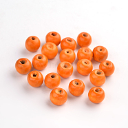 Dyed Natural Wood Beads, Macrame Beads Large Hole, Round, Nice for Children's Day Gift Making, Lead Free, Orange, about 14mm wide, about 13mm high, hole: 4mm, about 1200pcs/1000g(TB095Y-5)