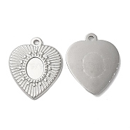 304 Stainless Steel Pendant Cabochon Settings, Heart Charms, Stainless Steel Color, Tray: 8x6mm, 23x19x1.5mm, Hole: 1.5mm(STAS-L020-019P)