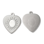 Non-Tarnish 304 Stainless Steel Pendant Cabochon Settings, Heart Charms, Stainless Steel Color, Tray: 8x6mm, 23x19x1.5mm, Hole: 1.5mm(STAS-L020-019P)