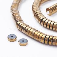 Electroplate Non-Magnetic Synthetic Hematite Beads Strands, Heishi Beads, Flat Round/Disc, Golden Plated, 8x2mm, Hole: 1mm, about 188pcs/strand, 15.4 inch(39.3cm)(G-F510-03G-8mm)