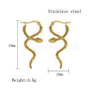 Stainless Steel Hoop Earrings for Women, Real 18K Gold Plated, Snake, 43x18mm(QX9021-17)