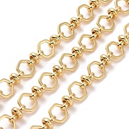 Brass Hexagon & Knot Link Chains, Unwelded, with Spool, Cadmium Free & Lead Free, Real 18K Gold Plated, 7x7x1mm, 8x5mm(CHC-K013-14G)