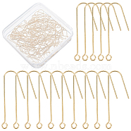70Pcs Brass Earring Hooks, with Horizontal Loops, Real 18K Gold Plated, 36x13x0.5mm, Hole: 2.5mm, 24 Gauge, Pin: 0.5mm(KK-DC0001-14)