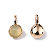 Natural Prehnite Charms, with Light Gold Plated Brass Findings, Round, 11.5x6.5x5mm, Hole: 2mm(G-N326-141C)