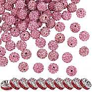 100Pcs Polymer Clay Rhinestone Round Beads, with 10Pcs Brass Rhinestone Spacer Beads, Light Rose, PP13(1.9~2mm), 6 Rows Rhinestone, 10mm, Hole: 1.5mm, 110pc/box(RB-SZ0001-03D)