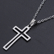 201 Stainless Steel Pendant Necklaces, with Cable Chains and Lobster Claw Clasps, Cross, Stainless Steel Color, 17.7 inch(45cm), 1.5mm(NJEW-S105-JN534-45-1)