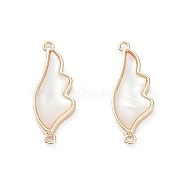 Natural Shell Connector Charms, Wing Links with Rack Plating Brass Findings, Long-Lasting Plated, Real 18K Gold Plated, 27x9.5x3mm, Hole: 1.2mm(KK-A183-33G)