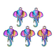 201 Stainless Steel Pendants, Elephant, Rainbow Color, 28x19.5x3.5mm, Hole: 2.5mm(STAS-S119-037)