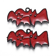 Halloween Theme Alloy Enamel Pendants, Red Bat, Electrophoresis Black, 13x27.5x1.5mm, Hole: 1.6mm(X-ENAM-J649-08B-01)