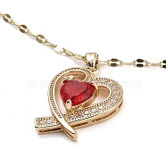 Heart Light Gold Brass Micro Pave Cubic Zirconia Pendant Necklaces, with Glass, Red, 16.14 inch(41cm)(NJEW-E105-09KCG-02)