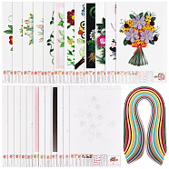Flower/Bird Pattern Cardboard DIY Paper Quilling Tools Drawings Sample Cards, with Rectangle 36 Colors Quilling Paper Strips, Mixed Color, Cards: 35.4~35.6x21x0.05cm, 12pcs, Strips: 525x3mm, about 360 strips/bag(DIY-GA0006-36)