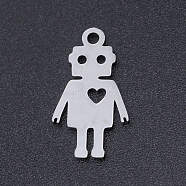 201 Stainless Steel Laser Cut Pendants, Robot, Stainless Steel Color, 17.5x10x1mm, Hole: 1.4mm(STAS-S105-T889-1)