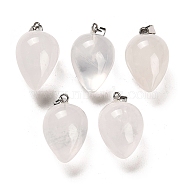 Natural Quartz Crystal Pendants, Rock Crystal Pendants, with Platinum Plated Iron Snap on Bails, Teardrop, 24~25x15~16mm, Hole: 7x3.5mm(G-M424-02P-08)