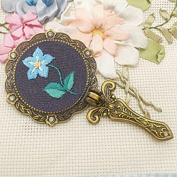 Flower Pattern DIY Folding Mirror Embroidery Kit, including Embroidery Needles & Thread, Cotton Fabric, Dark Slate Blue, 145x75mm(PW22112408011)