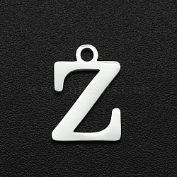 Non-Tarnish 201 Stainless Steel Charms, Laser Cut, Letter, Stainless Steel Color, Letter.Z, 12x8x1mm, Hole: 1.5mm(STAS-N090-LA060-Z)