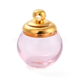 Glass Bottle Pendants, with 
Brass Cap, Wish Bottle Pendant, Refillable Bottle Pendant, Round, Golden, Pink, 23.5mm, Hole: 2mm(GLAA-K056-09B-G)