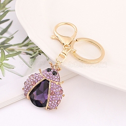 Alloy Rhinestone Keychain, Ladybug, Light Amethyst, 10cm(PW-WG45818-01)