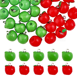 36Pcs 2 Colors Opaque Apple Resin Charms, with Platinum Tone Iron Loops, Teachers' Day Gift, Mixed Color, 15x12mm, Hole: 2mm, 18pcs/color(RESI-CA0001-54)
