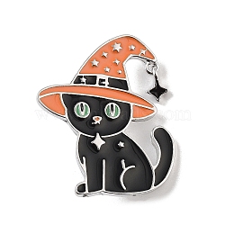 Halloween Kitty Enamel Pins, Platinum Alloy Brooch, Hat, 34x29mm (JEWB-Z026-01A)