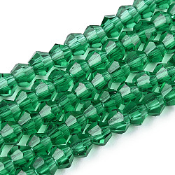 Transparent Glass Beads Strands, Faceted, Bicone, Sea Green, 2.9~3.3x2.5mm, Hole: 0.7mm, about 135~140pcs/strand, 38~40cm(GLAA-F029-2mm-30)