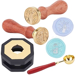 CRASPIRE DIY Scrapbook Making Kits, Including Wooden Sealing Wax Melting Furnace, Brass Wax Sticks Melting Spoon, Brass Wax Seal Stamp and Wood Handle Sets, Golden, Brass Wax Seal Stamp: 2pcs(DIY-CP0004-88)