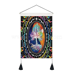 Polyester Tree of Life Pattern Wall Hanging Tapestry, Vertical Tapestry, for Home Decoration, Rectangle, Colorful, 500x350mm(TREE-PW0001-95D)