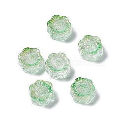 Electroplated Glass Beads, with Gold Foil, Sunflower, for Jewelry Making, Medium Sea Green, 12.5x11.5x6mm, Hole: 1mm(GLAA-G090-01G)