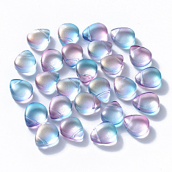 Transparent Spray Painted Glass Beads, Top Drilled Beads, with Glitter Powder, Teardrop, Sky Blue, 12.5x10.5x5.5mm, Hole: 0.9mm(GLAA-T016-29H)
