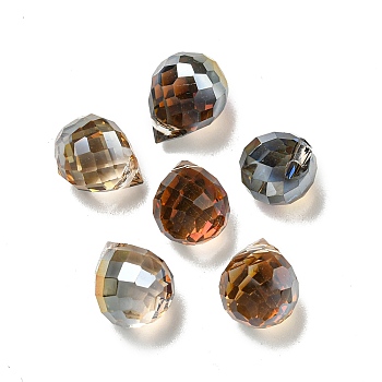 Electroplate Glass Beads, Faceted, Half Plated, Teardrop, Gray, 9.5x8mm, Hole: 1.2mm